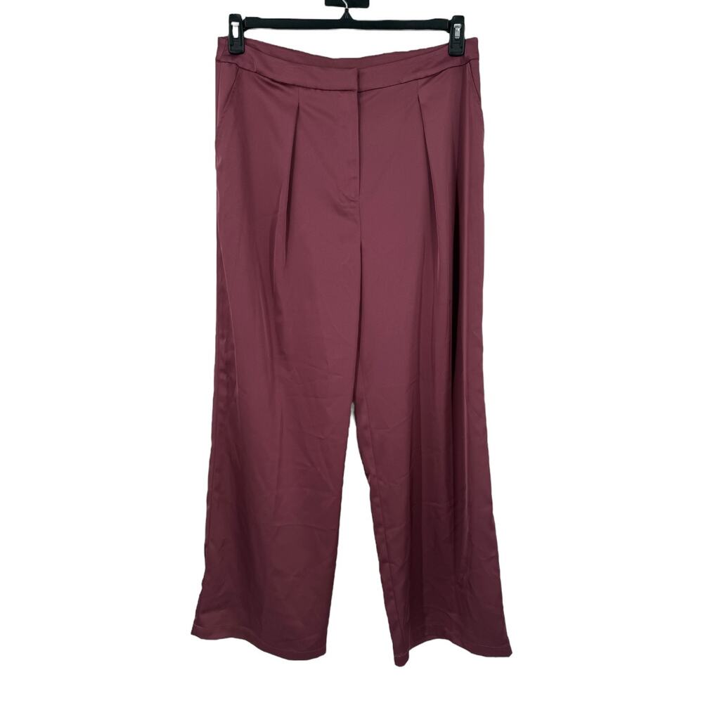 Misook pants high rise wide leg satin dark pink size Large L